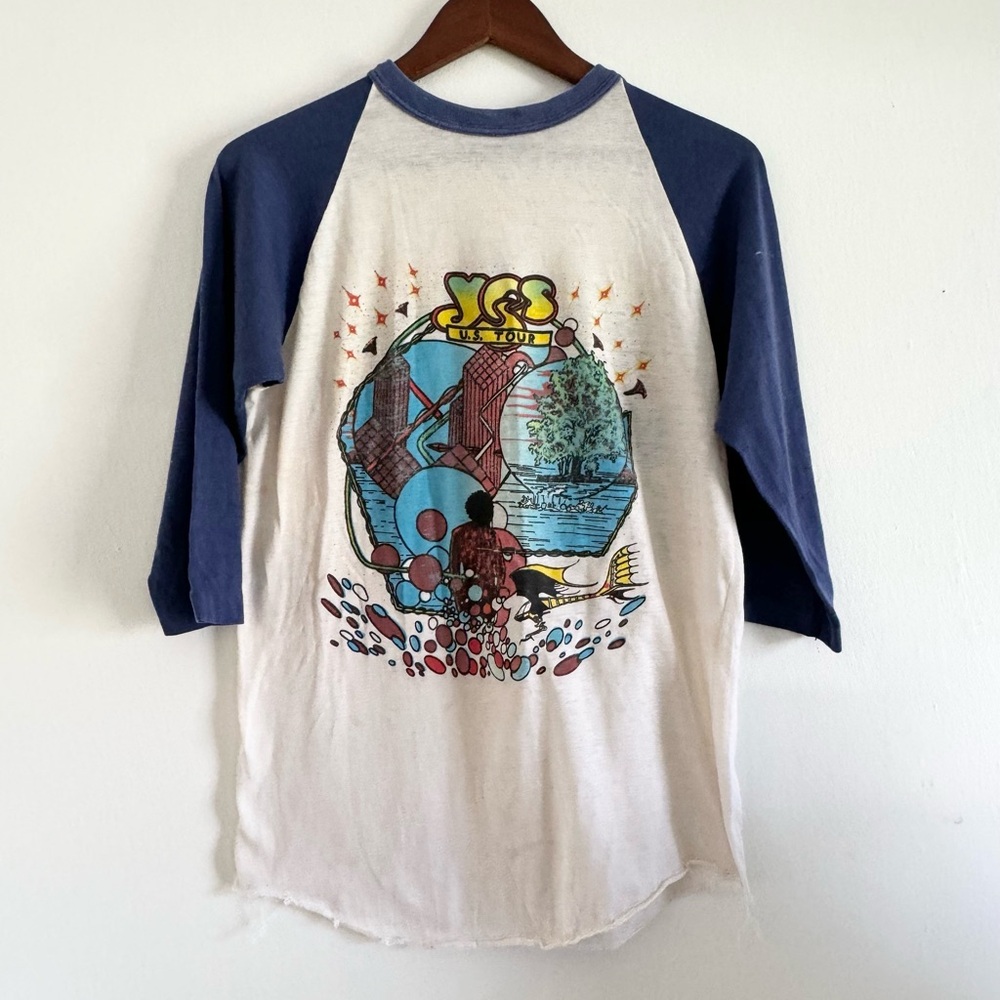 ORIGINAL Vintage 1977 Yes Band Concert Tour Shirt Baseball Tee Large- Runs small